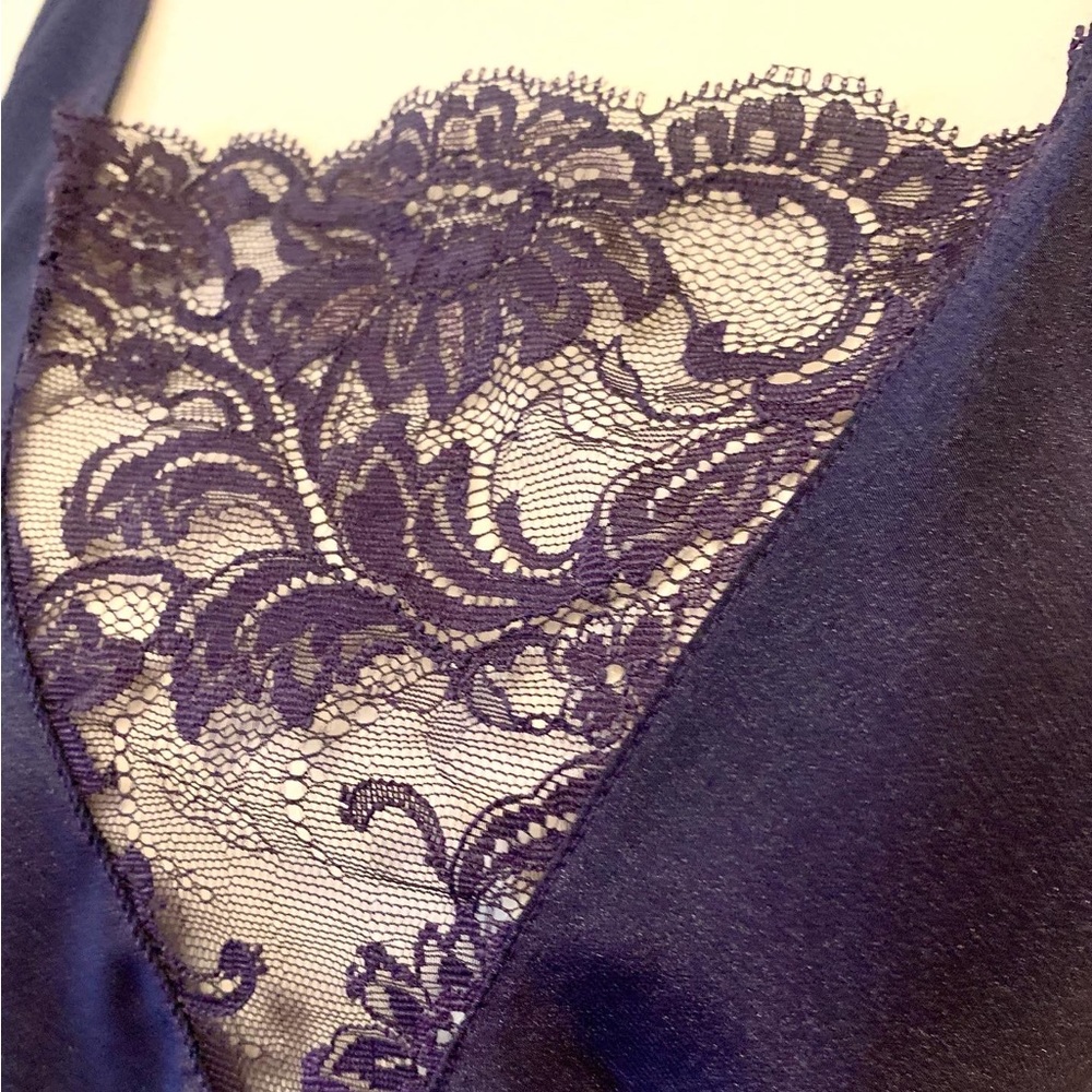 Olga Polyester Tank Top Camisole Navy Blue Lace Detail Front